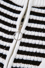 Black Stripe Zip up Collar Drop Shoulder Sweater Sweaters JT's Designer Fashion