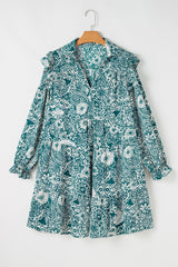 Green Floral Flounce Sleeve Split Neck Plus Size Dress Plus Size Mini Dresses JT's Designer Fashion