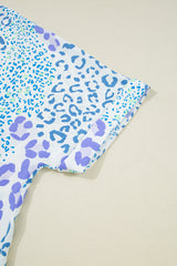 Sky Blue Leopard Print Short Sleeve V Neck Plus Size Top Plus Size Blouses & Shirts JT's Designer Fashion