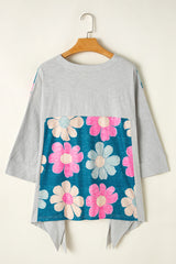 Green Flower Patchwork Exposed Seam Oversized High Low Top Long Sleeve Tops JT's Designer Fashion