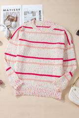 Pink Stripe Drop Shoulder Side Split Plus Size Sweater Plus Size Sweaters & Cardigans JT's Designer Fashion