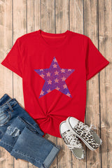 Red Rhinestone Star Pattern Independent Day T Shirt Graphic Tees JT's Designer Fashion