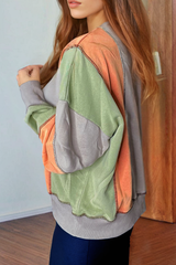 Light Grey Color Block Stitching Detail Half Zipper Sweatshirt Sweatshirts & Hoodies JT's Designer Fashion