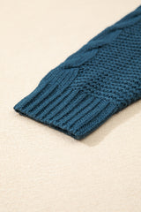 Peacock Blue Cable Knit Button Front Pocketed Baggy Cardigan Cardigans JT's Designer Fashion