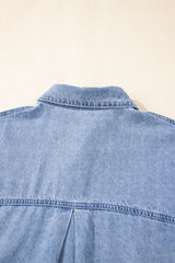 Dusk Blue Short Sleeve Pocketed Button up Denim Tunic Dress Mini Dresses JT's Designer Fashion