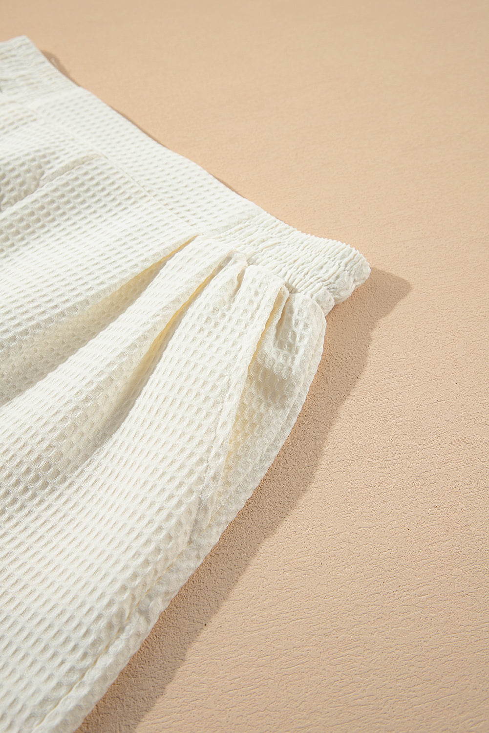 White Waffle Texture Contrast Ricrac Hemline Casual Shorts Casual Shorts JT's Designer Fashion