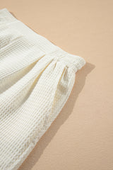 White Waffle Texture Contrast Ricrac Hemline Casual Shorts Casual Shorts JT's Designer Fashion