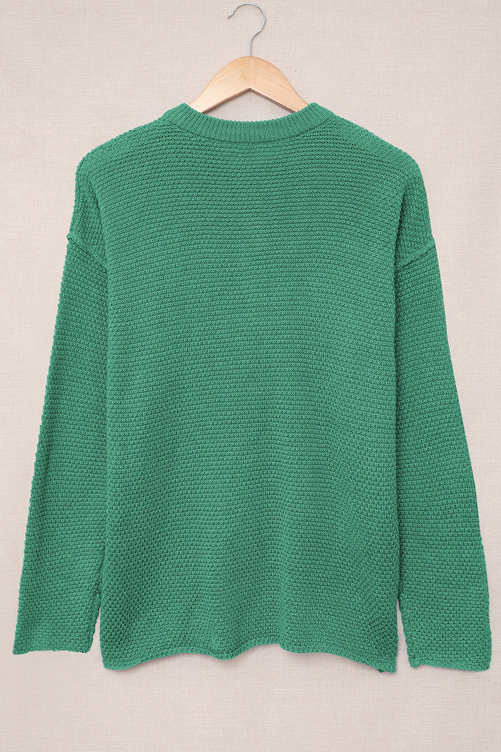 Green Henley Pullover Drop Shoulder Sweater with Slits Sweaters JT's Designer Fashion