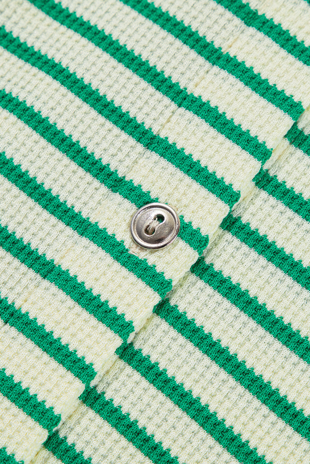 Green Stripe Textured Short Sleeve Collared Buttoned Waist Tie Romper Jumpsuits & Rompers JT's Designer Fashion