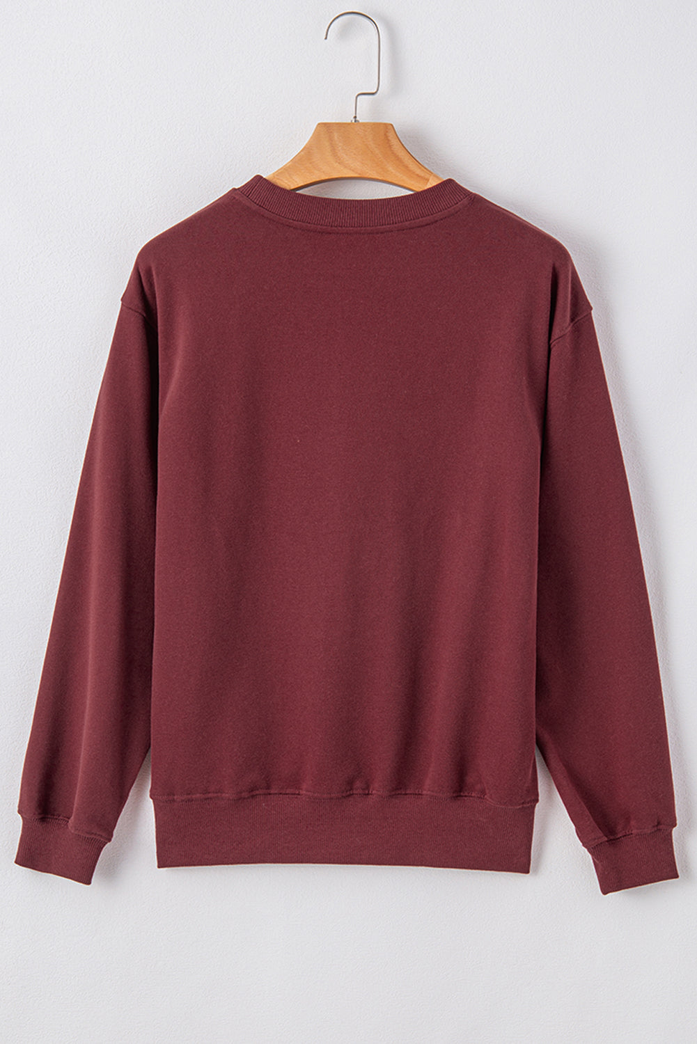 Burgundy Plain Drop Shoulder Crewneck Pullover Sweatshirt Sweatshirts & Hoodies JT's Designer Fashion