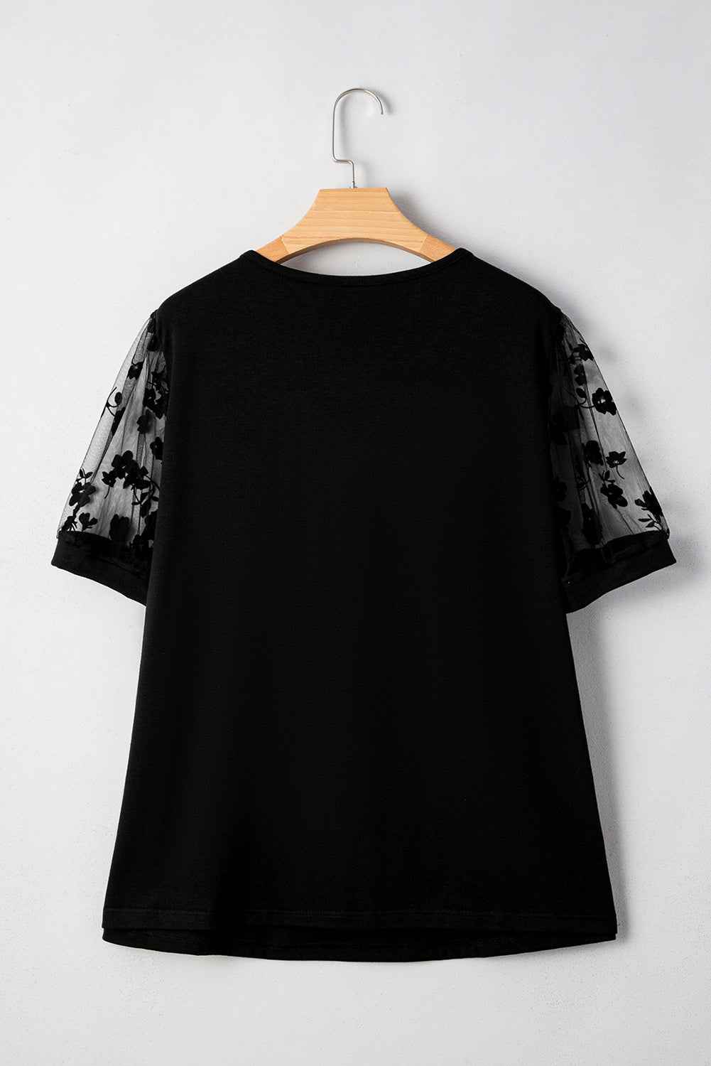 Black Floral Mesh Patchwork Loose V Neck Plus Size T Shirt Plus Size Tops & Tees JT's Designer Fashion