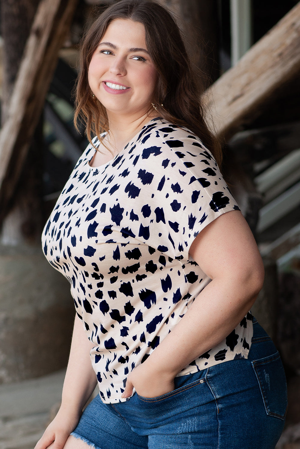 Khaki Leopard Print Twist Open Back Plus Size Top Plus Size JT's Designer Fashion