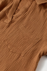 Chestnut Crinkle Textured Polo Shirt and High Waist Shorts Set Short Sets JT's Designer Fashion
