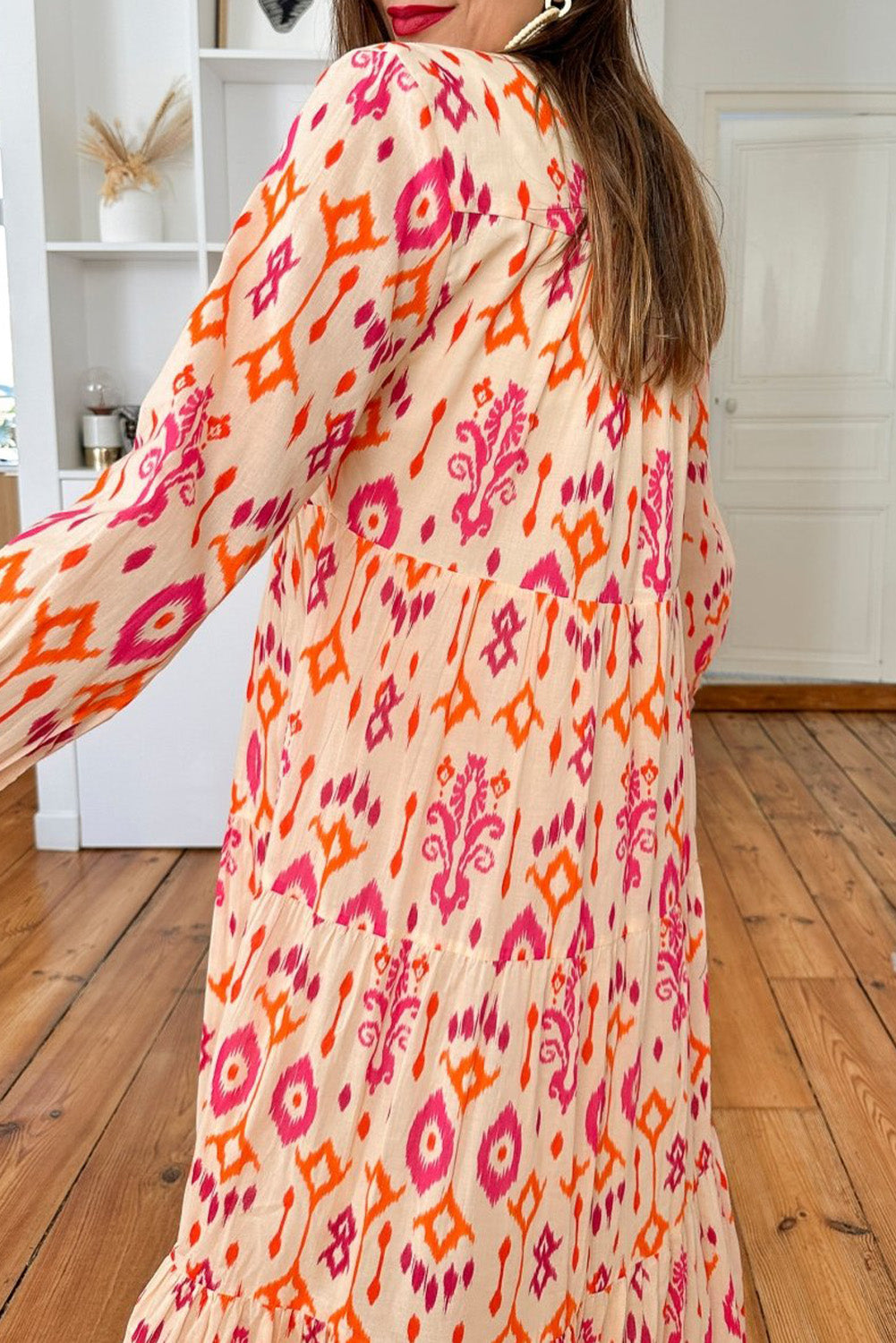 Orange Western Abstract Geometric Printed Long Dress Maxi Dresses JT's Designer Fashion