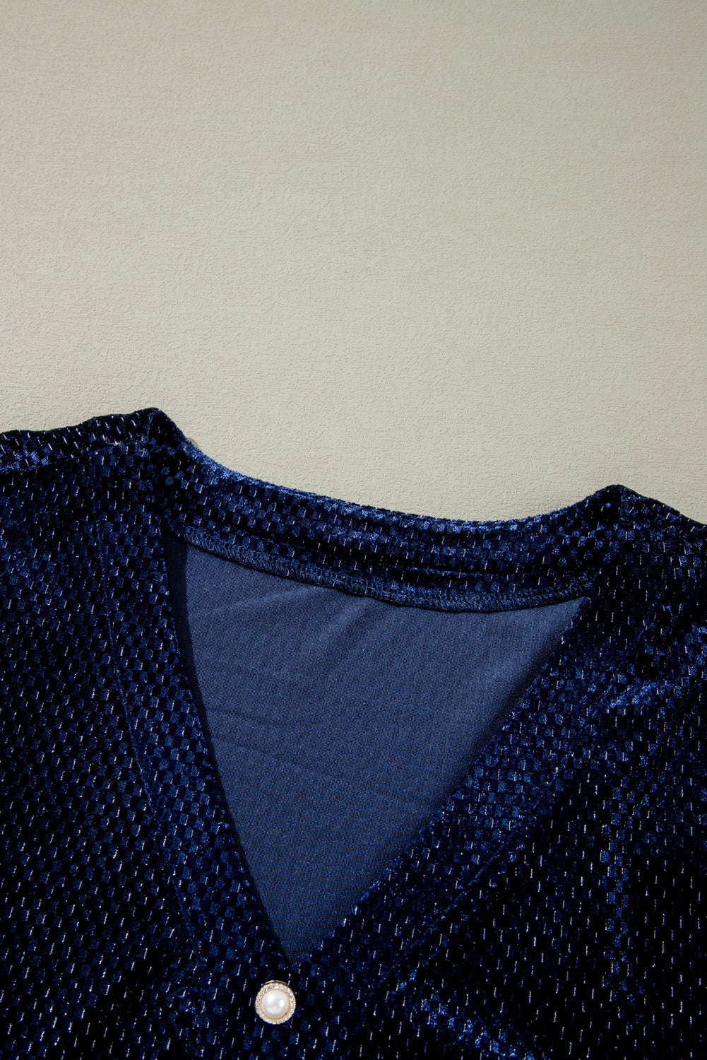Navy Blue Plus Size Textured Velvet Tiered Button V Neck Dress Plus Size Mini Dresses JT's Designer Fashion