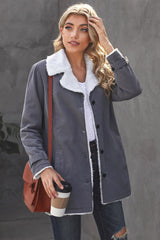 Gray Lapel Collar Button Fleece Jacket Jackets JT's Designer Fashion