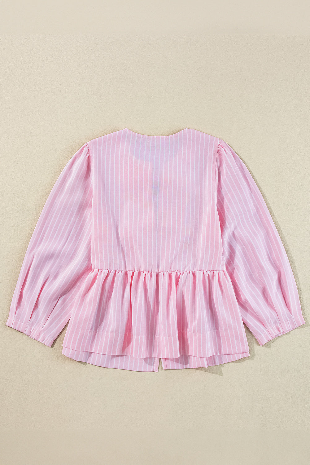 Pink Stripe Bowknot Front Crew Neck Puff Sleeve Blouse Blouses & Shirts JT's Designer Fashion