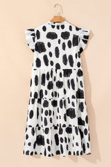 White Polka Dot Print Ruffled Sleeve Pocketed Plus Size Midi Dress Plus Size Midi Dresses JT's Designer Fashion