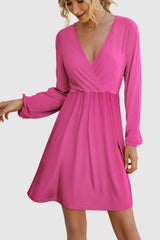 Surplice Long Sleeve Mini Dress Deep Rose Mini Dresses JT's Designer Fashion