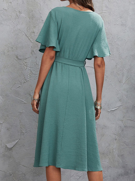 Surplice Flutter Sleeve Midi Dress Midi Dresses JT's Designer Fashion