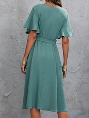 Surplice Flutter Sleeve Midi Dress Midi Dresses JT's Designer Fashion