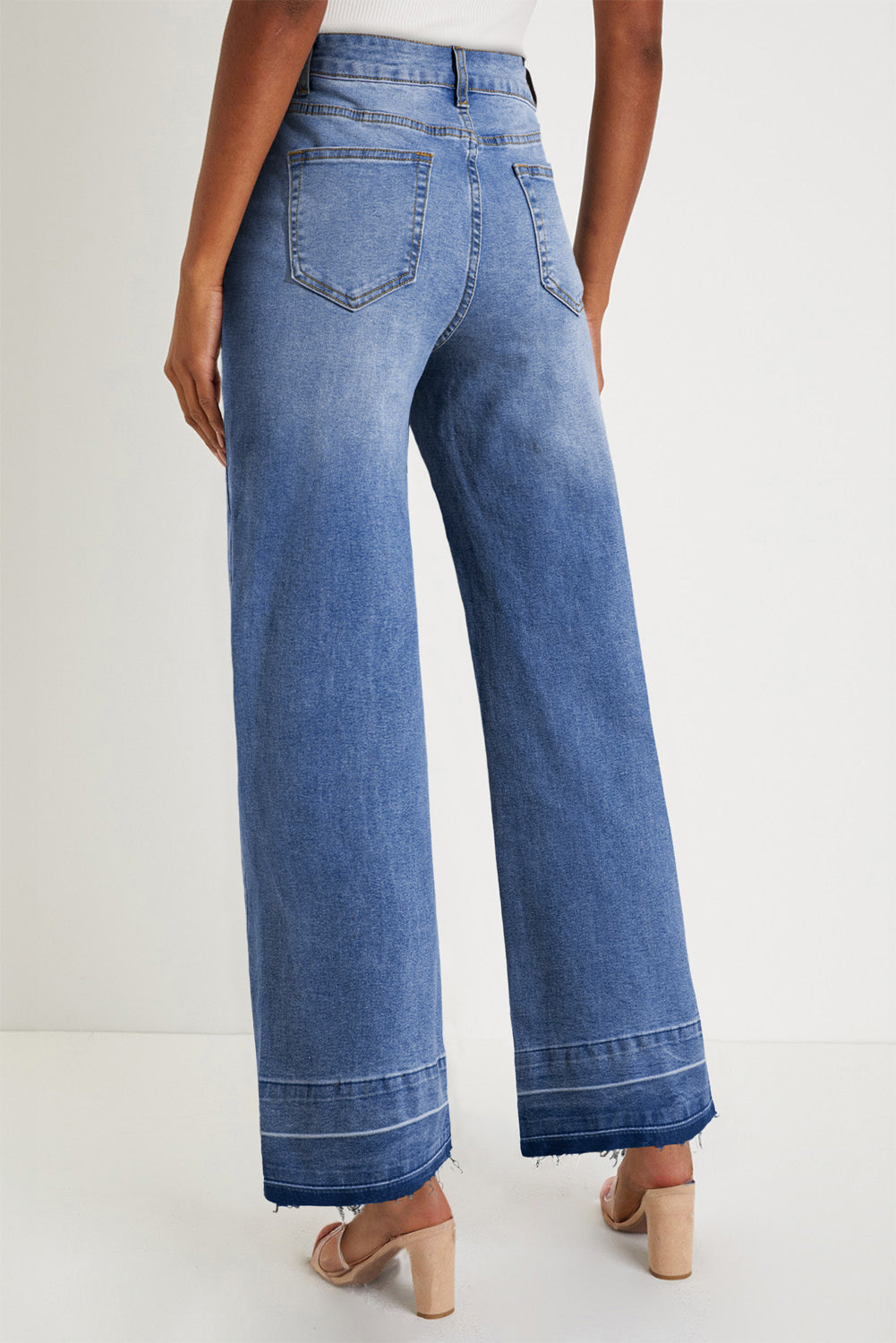 Dusk Blue Raw Hem Unique Cuffs Straight High Rise Loose Jeans Jeans JT's Designer Fashion