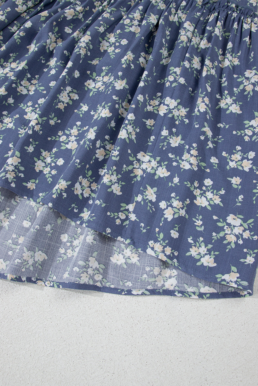Blue Floral Spaghetti Strap Frilled V Neck Tiered Midi Dress Midi Dresses JT's Designer Fashion