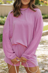 Phalaenopsis Corded Knit Long Sleeve Top and High Waist Shorts Set Phalaenopsis 75%Polyester+20%Viscose+5%Elastane Short Sets JT's Designer Fashion