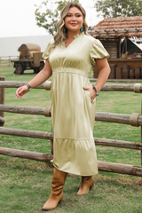 Laurel Green Notched V Neck Puff Sleeve Tiered Plus Size Maxi Dress Plus Size Maxi Dresses JT's Designer Fashion