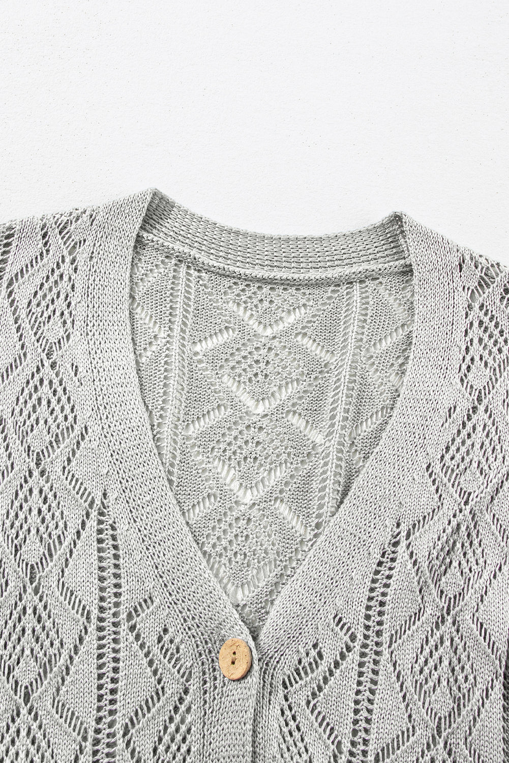 Gray Hollow Out Buttons Front Long Cardigan Cardigans JT's Designer Fashion