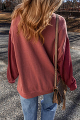 Mineral Red Two Tone Patchwork Drop Shoulder Pullover Sweatshirt Sweatshirts & Hoodies JT's Designer Fashion