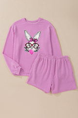 Phalaenopsis Bubble Gum Rabbit Sequin Graphic 2pcs Outfit Graphic Sets JT's Designer Fashion