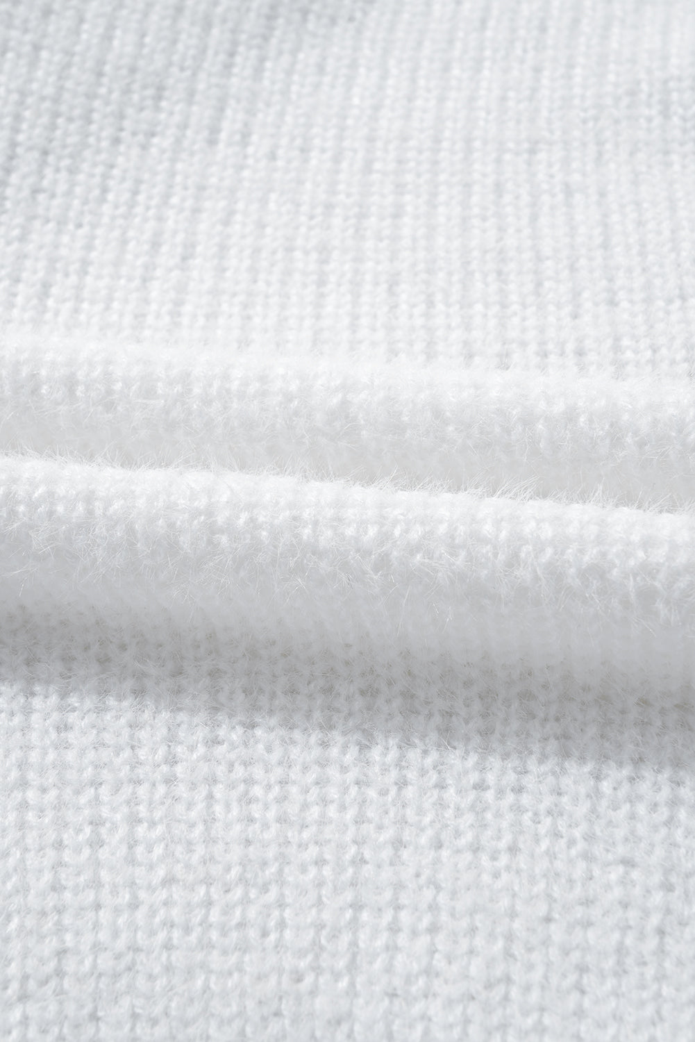 White Pearl Beaded Heart Pattern Fuzzy V Neck Sweater Sweaters JT's Designer Fashion