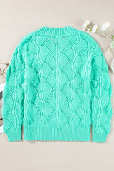Mint Green Hollow Out Knit V Neck Drop Shoulder Sweater Sweaters JT's Designer Fashion