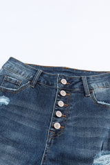 Blue Distressed Button Fly High Waist Skinny Jeans Jeans JT's Designer Fashion