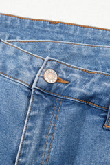 Blue Mid Rise Asymmetrical Waist Wide Leg Jeans Jeans JT's Designer Fashion