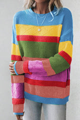 Light Blue Colorblock Mixed Textured Drop Shoulder Sweater Sweaters JT's Designer Fashion