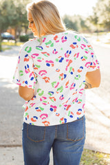 White Multicolor Leopard Print Textured Plus Size T Shirt Plus Size Blouses & Shirts JT's Designer Fashion