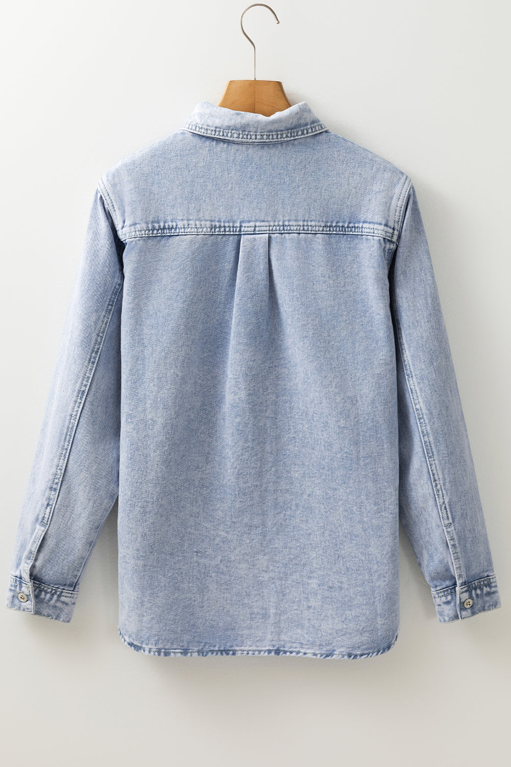 Beau Blue Long Sleeve Buttoned Chest Pocket Denim Shacket Denim Jackets JT's Designer Fashion