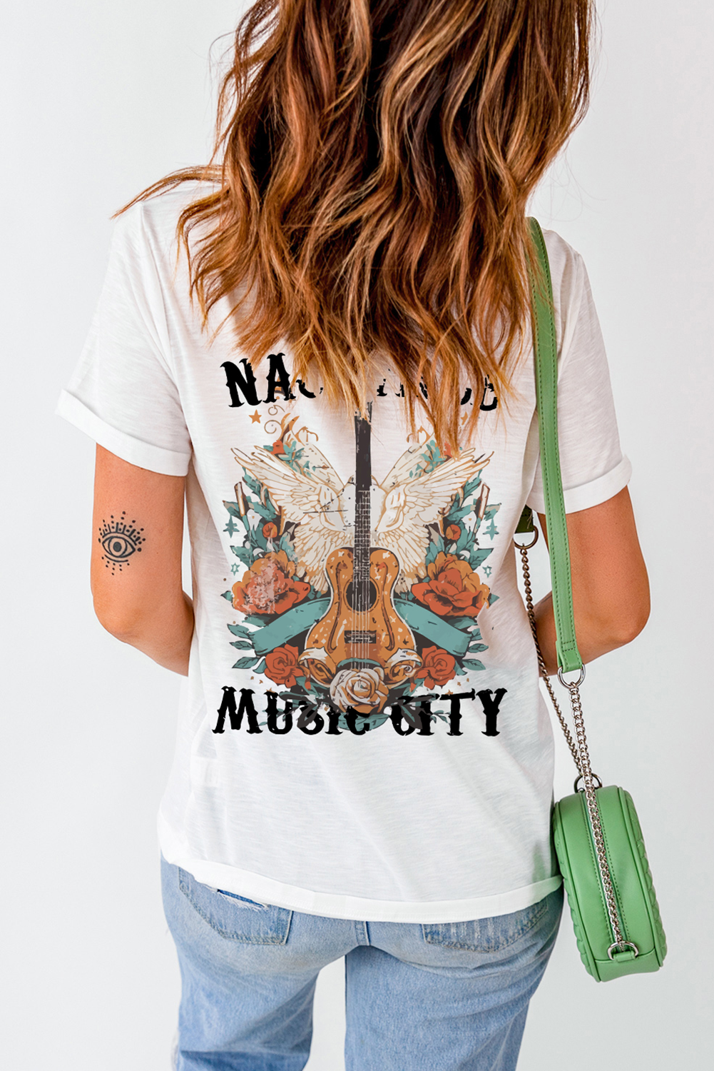White NASHVILLE MUSIC CITY Guitar Wings Graphic Tee Graphic Tees JT's Designer Fashion