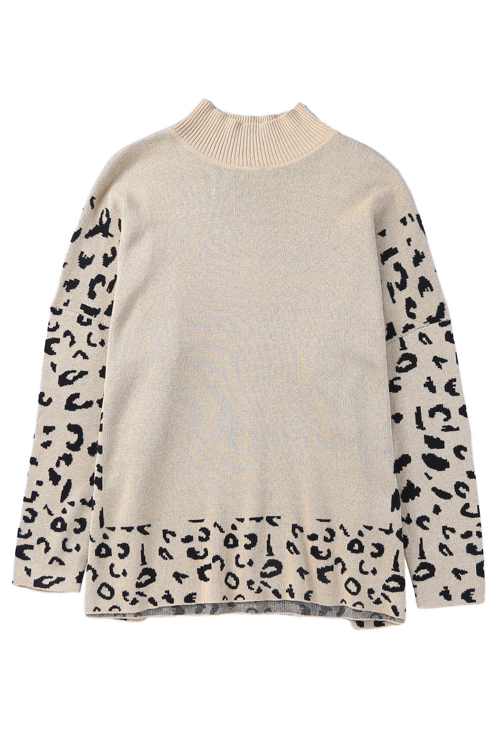 Khaki Leopard High Neck Side Slit Oversized Sweater Sweaters & Cardigans JT's Designer Fashion