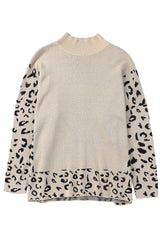 Khaki Leopard High Neck Side Slit Oversized Sweater Sweaters & Cardigans JT's Designer Fashion