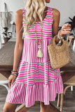 Rose Stripe U Neck Sleeveless Loose Fit Mini Dress Dresses JT's Designer Fashion