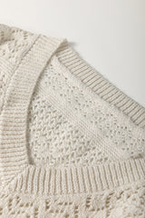 White Eyelet Pattern Detail V Neck Drop Shoulder Sweater Sweaters JT's Designer Fashion