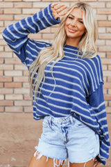 Sky Blue Stripe Drop Shoulder Casual Sweater Sky Blue Stripe 100%Acrylic Sweaters JT's Designer Fashion