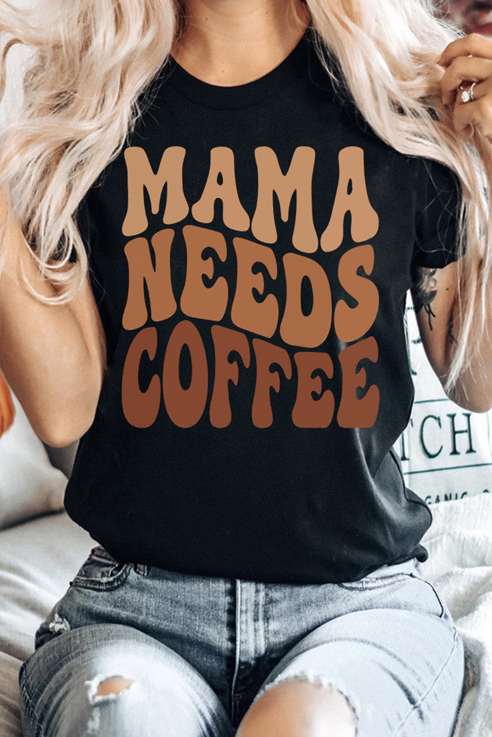 Black MAMA NEEDS COFFEE Graphic T Shirt Graphic Tees JT's Designer Fashion