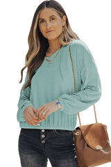 Green Loose Fit Ribbed V Neck Hoodie Sweatshirts & Hoodies JT's Designer Fashion