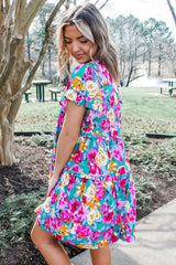 Green Rose Floral Print Ruffled Short Dress Floral Dresses JT's Designer Fashion