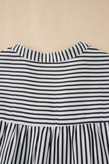 Black Stripe Short Sleeve Buttoned V Neck Pocketed Plus Size Mini Dress Plus Size Mini Dresses JT's Designer Fashion