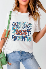 White USA Bowknot Graphic Tee Graphic Tees JT's Designer Fashion